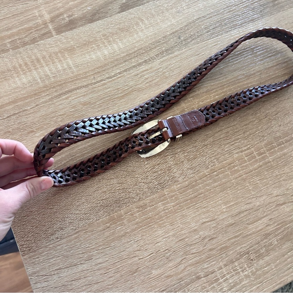 Vintage Woven vertebrae silver brass women’s Brown real Leather Belt L - Picture 10 of 11